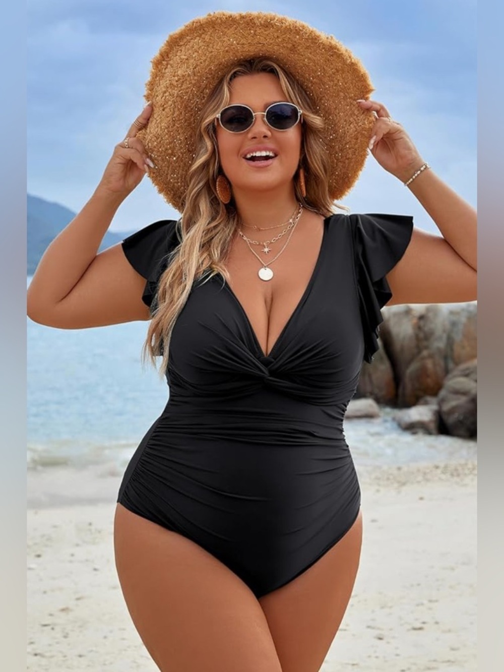 NWT-XXL Ruffle Slimming Tummy Control Criss Cross Full Coverage 
Swimsuit - Picture 2 of 6